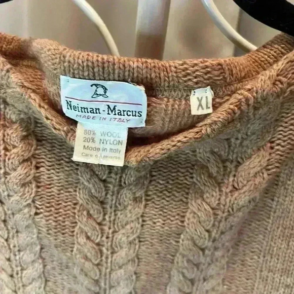 Vintage Neiman Marcus CrewNeck Cable Knit Sweater tan Men XL - Picture 4 of 5